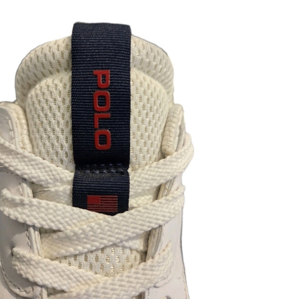 POLO RALPH LAUREN JOGGER LEATHER /MESH SNEAKERS  WHITE/NAVY/RED MENS US SIZE 11 - Picture 14 of 16